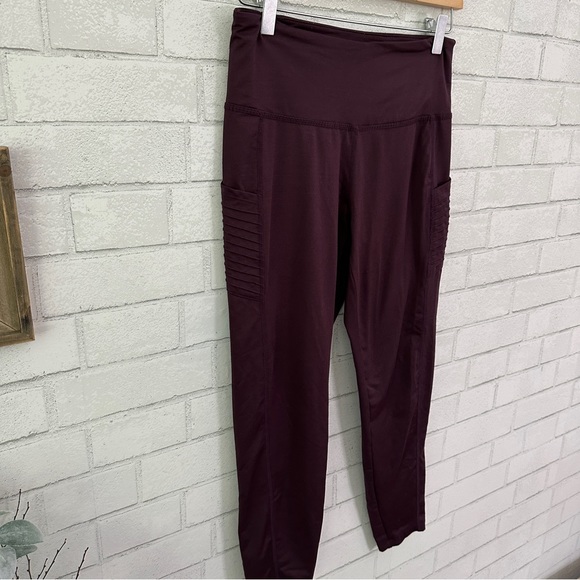 TAHARI Sport Maroon Plum Side Pocket Legging Tights - Picture 3 of 9